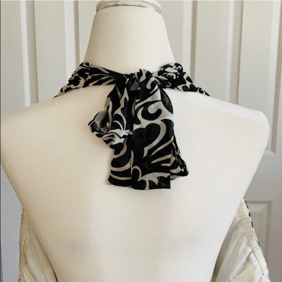 WHBM Halter Dress Black Cream Floral Sleeveless Silk Flowy Halter Dress Size 4 - Picture 13 of 15
